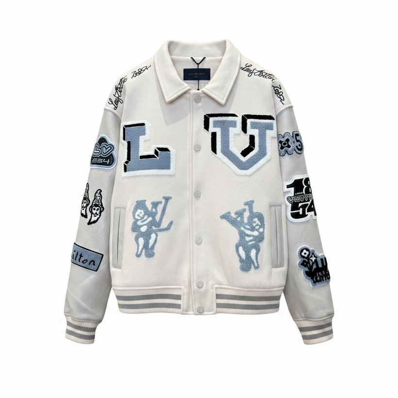 Louis Vuitton Multi-Patches Mixed Leather Varsity Blouson "Milky White"