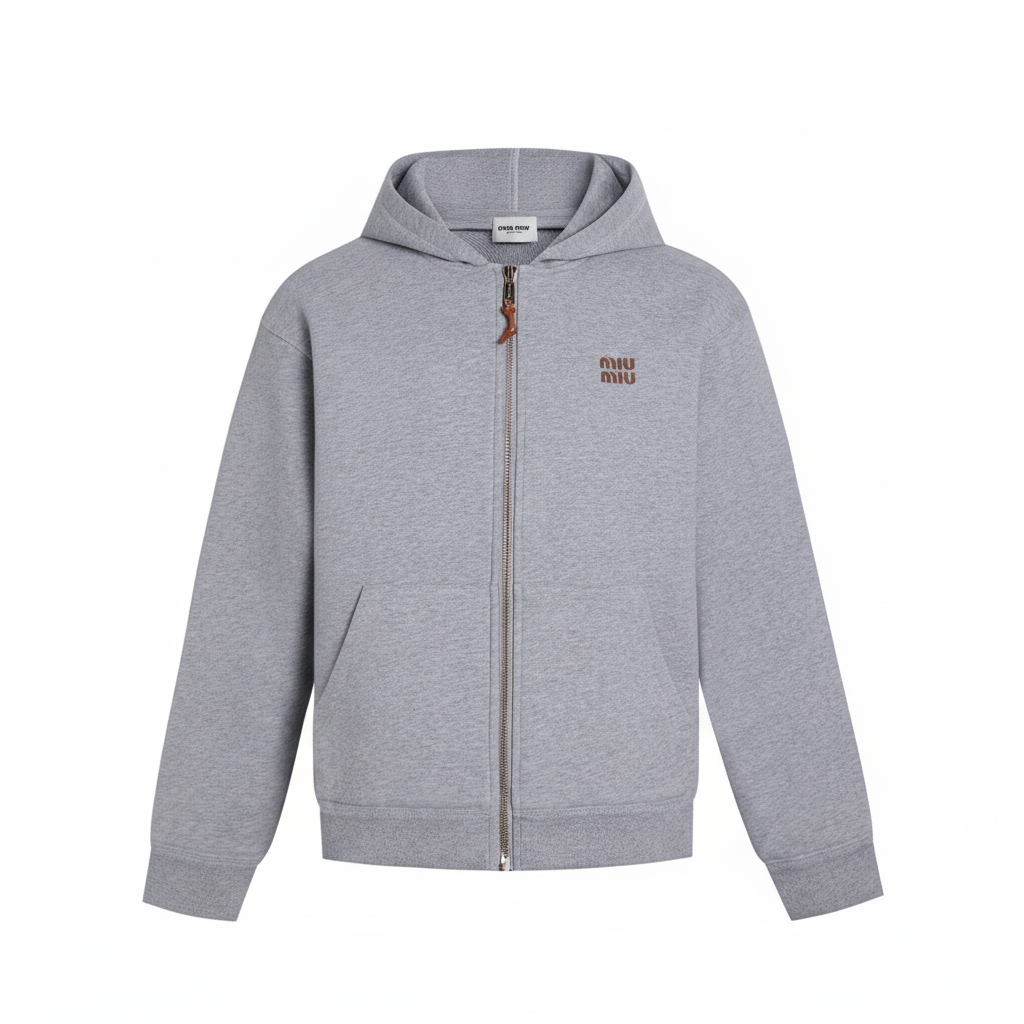 Miu Miu Jersey Zip-up Hoodie "Grey"