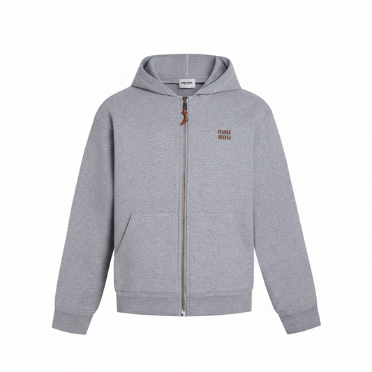 Miu Miu Jersey Zip-up Hoodie "Grey"