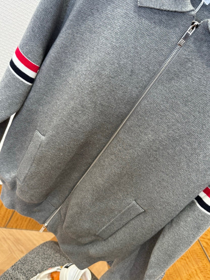 Thom Browne RWB Stripe Zipped Cardigan "Gray"