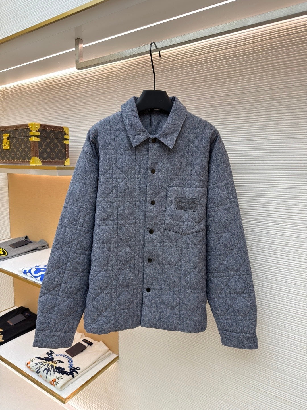 Dior Cannage Overshirt with Christian Dior Couture Embroidery "Gray Cotton Flannel"