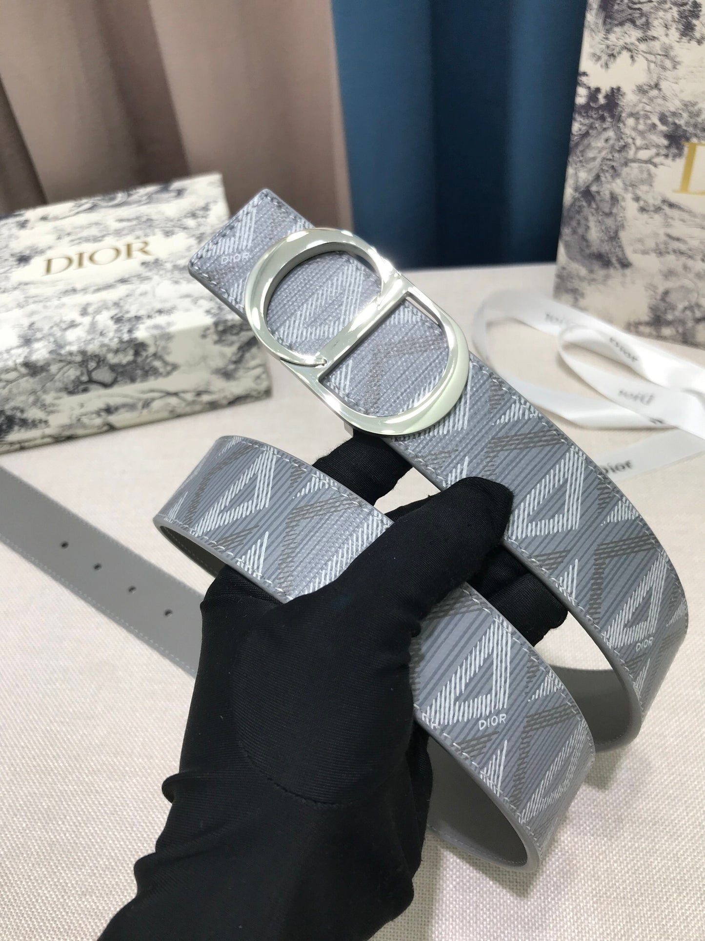 Dior CD Diamond 35mm Reversible CD Icon Belt "Gray"