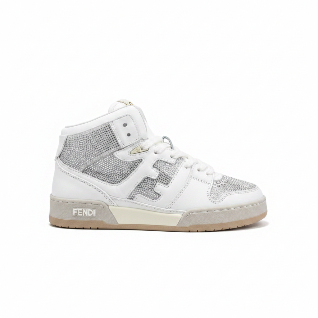 Fendi Match High-Top "White-Beige" Crystals
