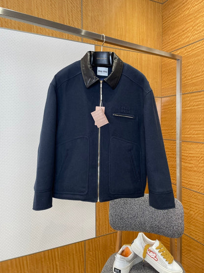 Miu Miu Washed Wool Cloth Blouson Jacket "Navy"