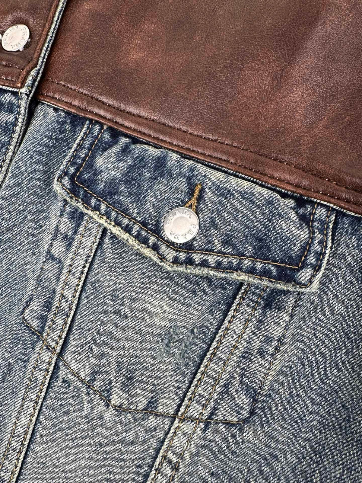 Prada Leather-Trimmed Denim Jacket
