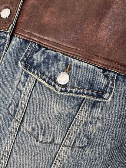Prada Leather-Trimmed Denim Jacket