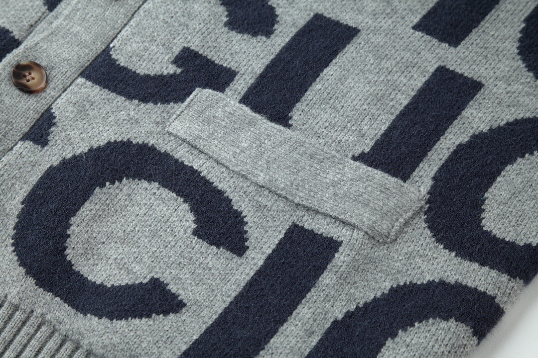 Gucci Logo Intarsia Wool Cardigan "Grey"