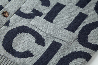 Gucci Logo Intarsia Wool Cardigan "Grey"