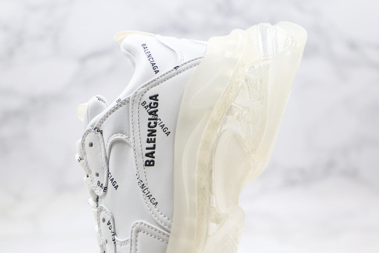 Balenciaga Triple S "White-All Over Logo-Clear Sole"