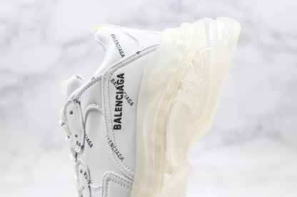 Balenciaga Triple S "White-All Over Logo-Clear Sole"