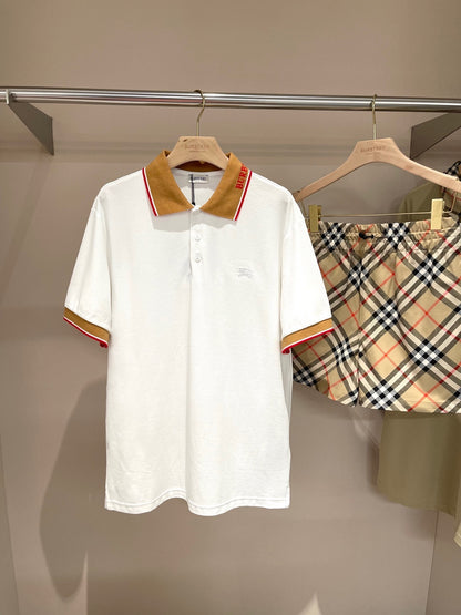 Burberry Logo Collar Cotton Polo Shirt "Chalk White"