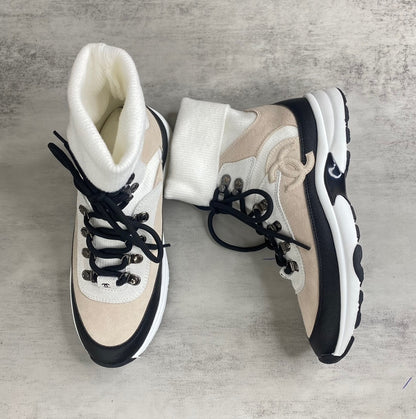 Chanel Interlocking CC Sock Sneakers "Beige-White-Black"