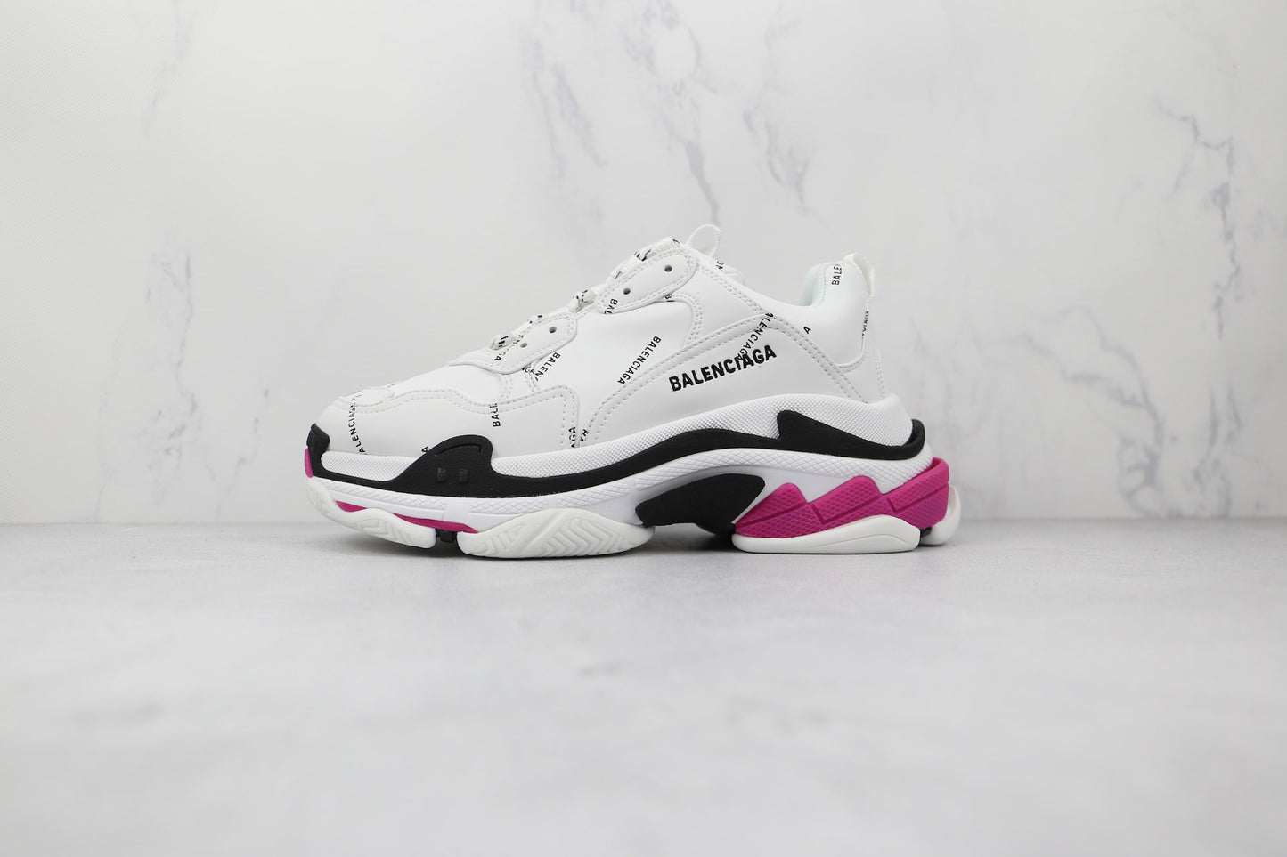 Balenciaga Triple S "White-Pink-Black-All Over Logo"