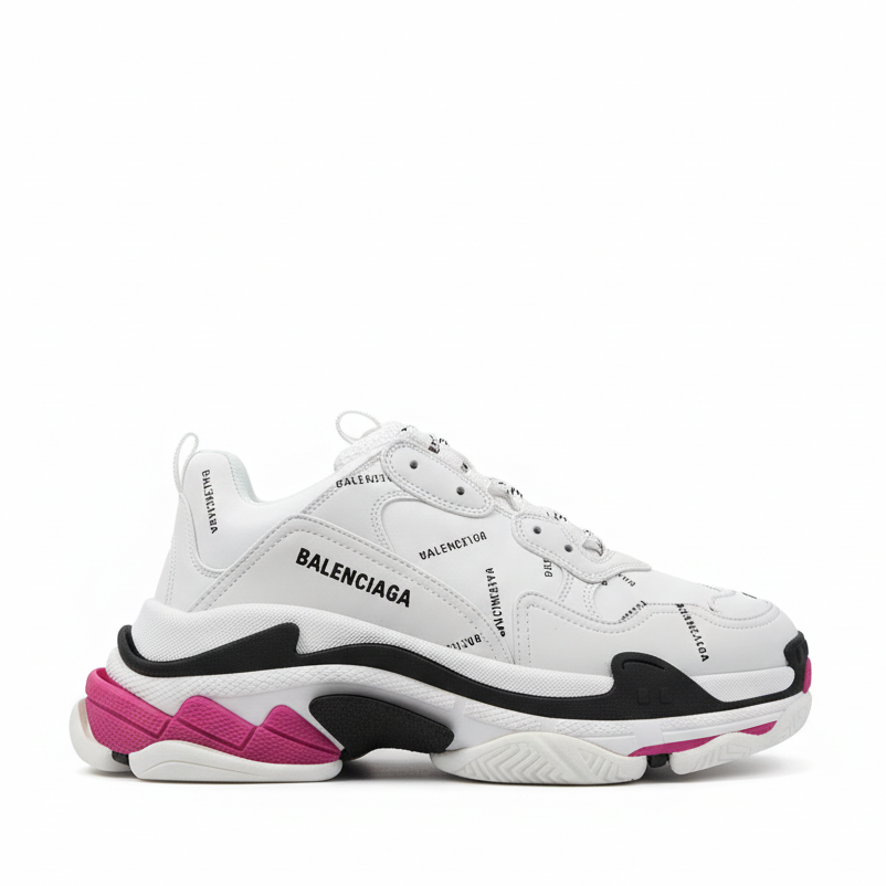 Balenciaga Triple S "White-Pink-Black-All Over Logo"