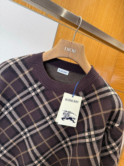 Burberry Check Wool Cashmere Blend Sweater "Truffle Brown"