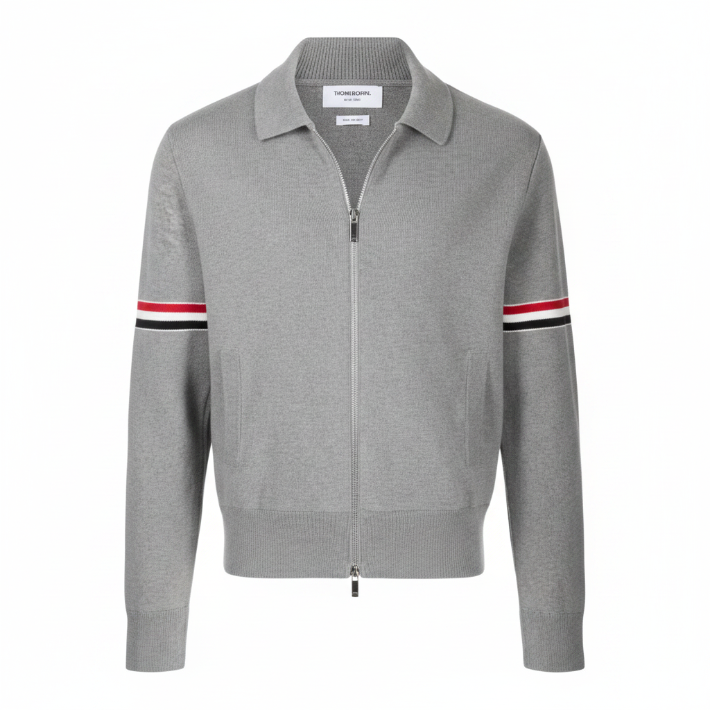 Thom Browne RWB Stripe Zipped Cardigan "Gray"