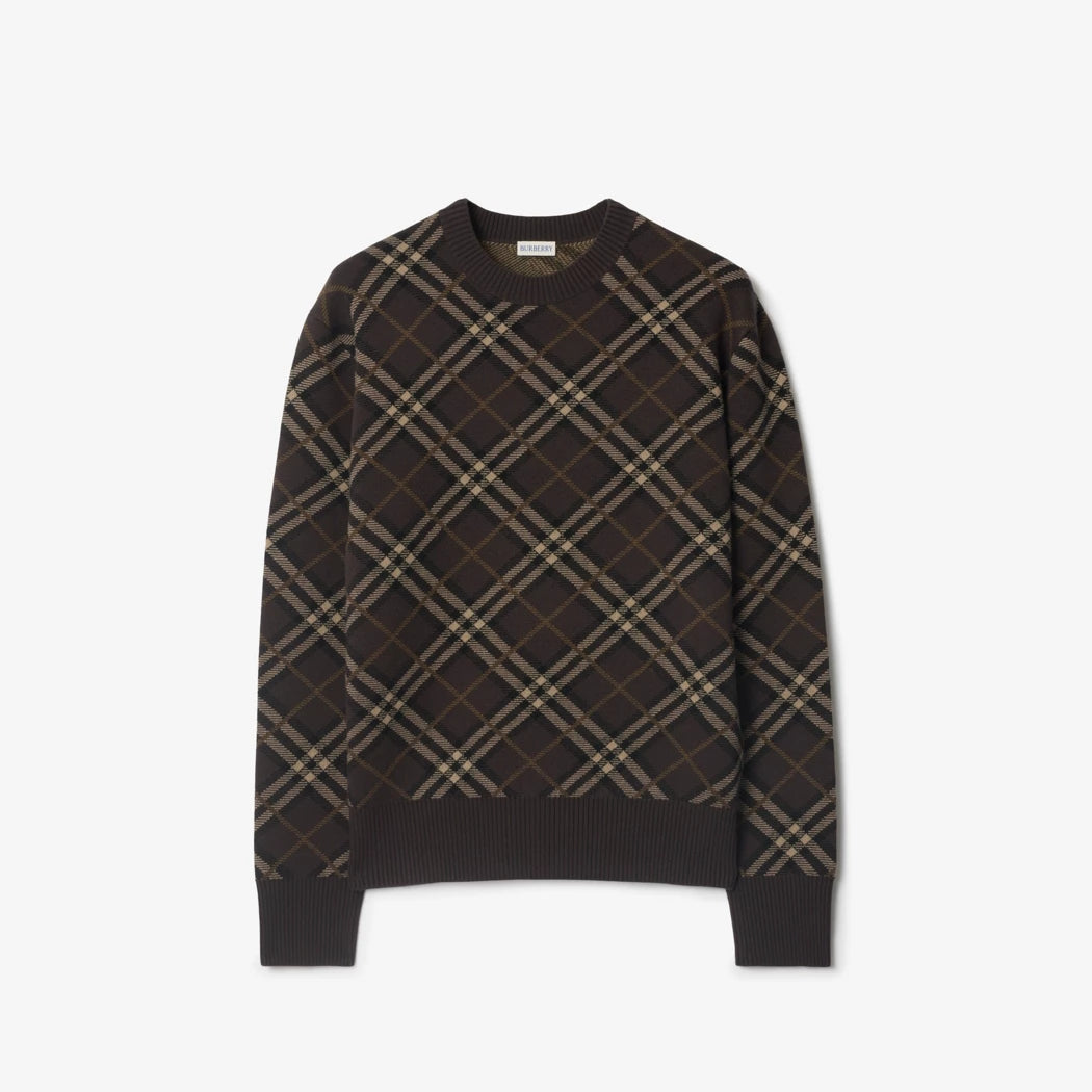 Burberry Check Wool Cashmere Blend Sweater "Truffle Brown"