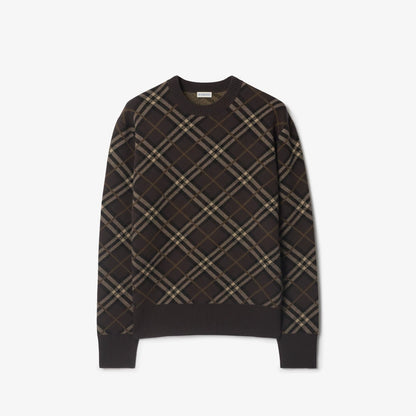 Burberry Check Wool Cashmere Blend Sweater "Truffle Brown"