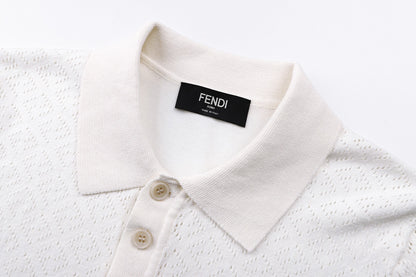 Fendi Cotton and Viscose Tricot Polo Shirt "White"
