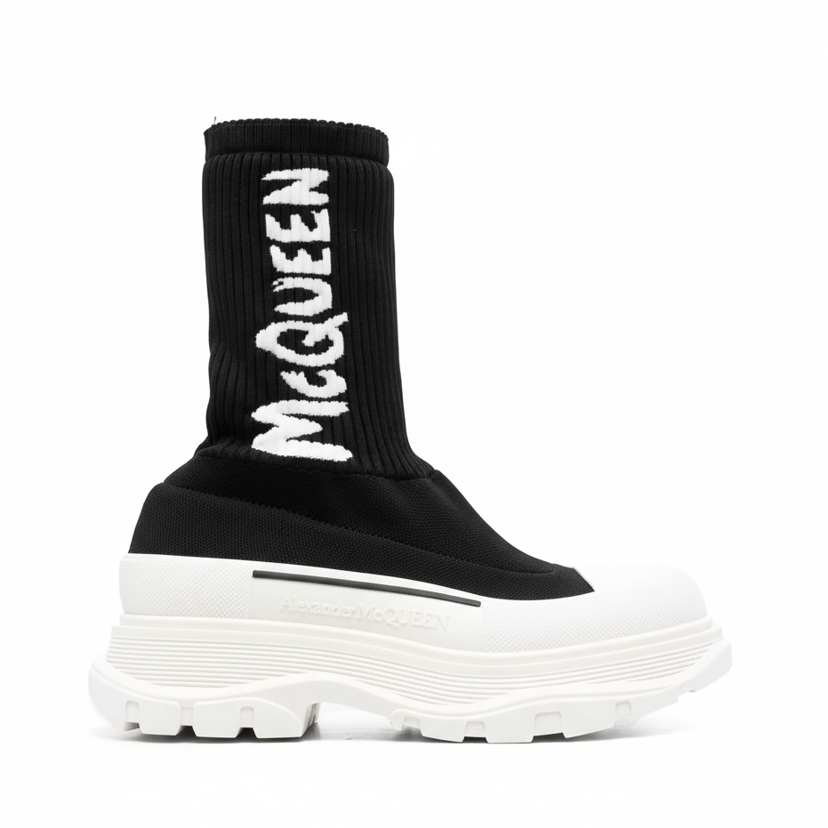 Alexander McQueen Tread Slick Boot "Ribbed Black-White"