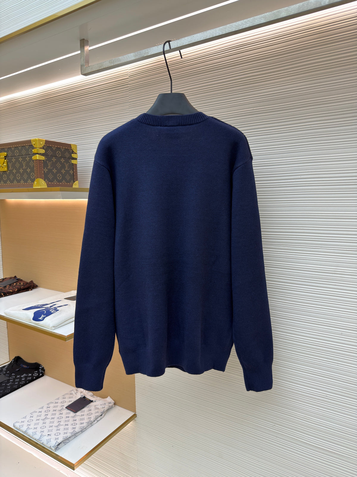 Dior Sweater with Book Cover Embroidery and Intarsia "Navy Blue Wool-Cotton-Alpaca-Blend Intarsia"