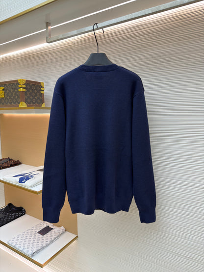 Dior Sweater with Book Cover Embroidery and Intarsia "Navy Blue Wool-Cotton-Alpaca-Blend Intarsia"