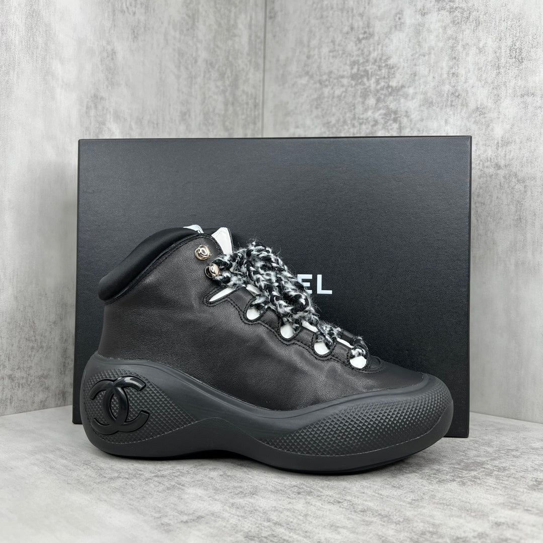Chanel Leather Snow Boots "Black"