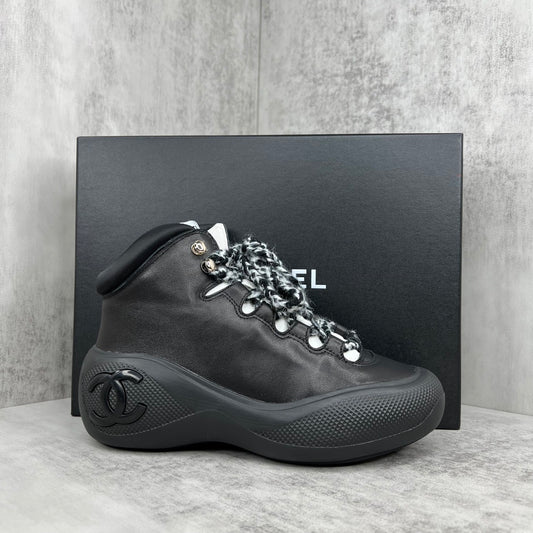 Chanel Leather Snow Boots "Black"