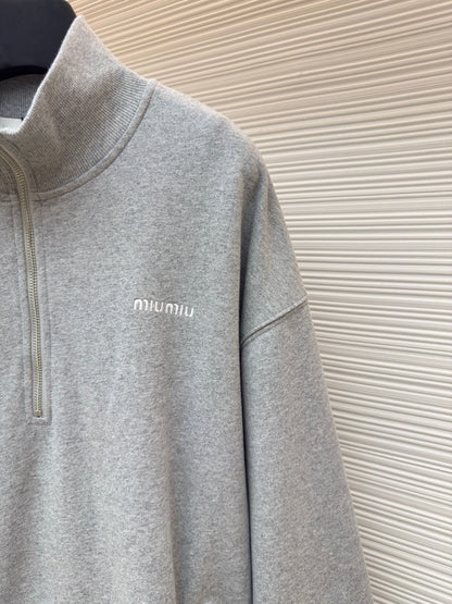 Miu Miu Cotton Fleece Zip-up Sweatshirt "Grey"