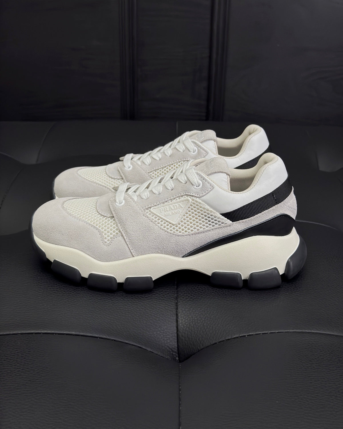 Prada Mesh Fabric and Suede Sneakers "White"