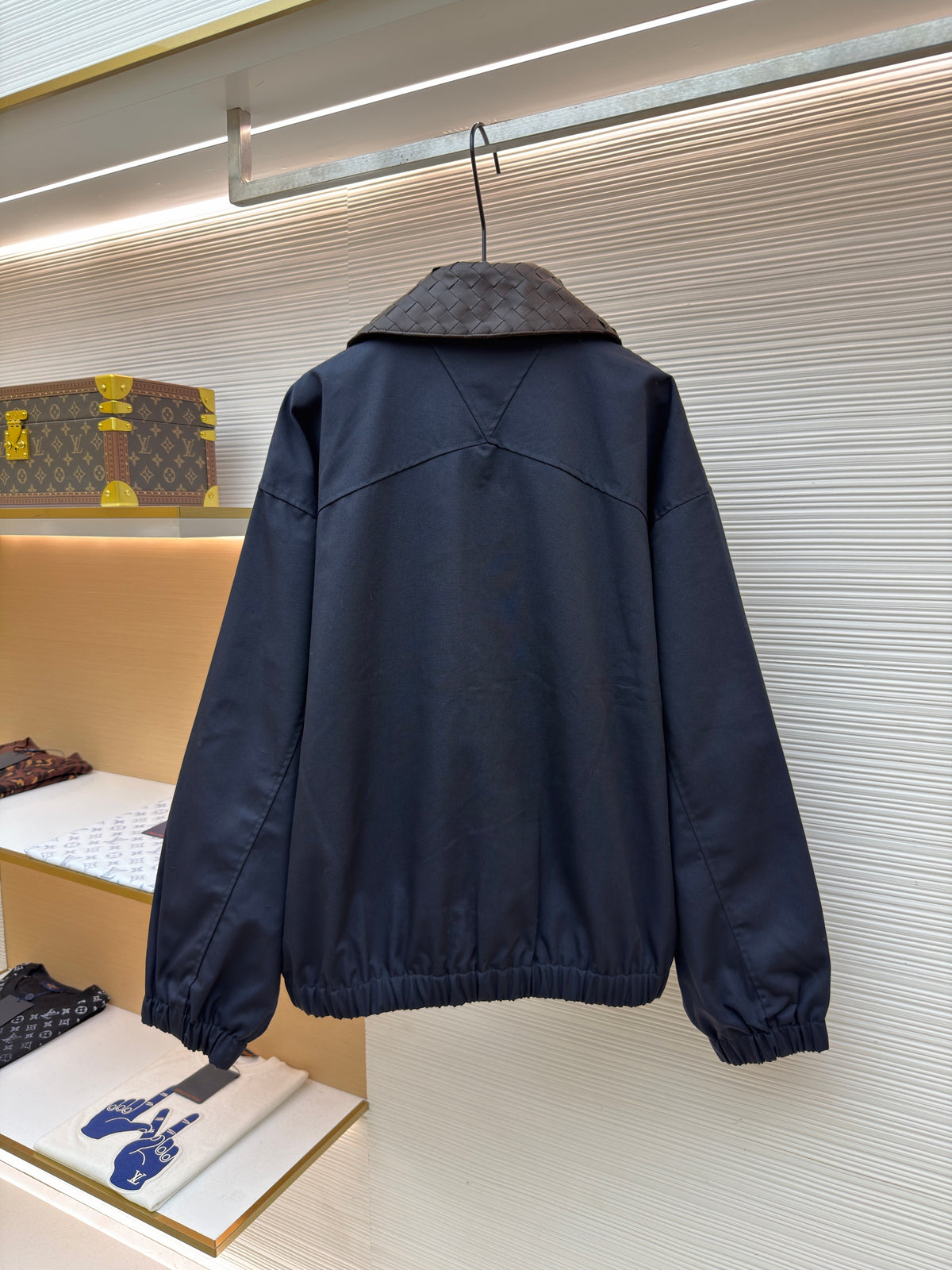 Bottega Veneta Intrecciato Leather-trimmed Canvas Blouson "Navy"