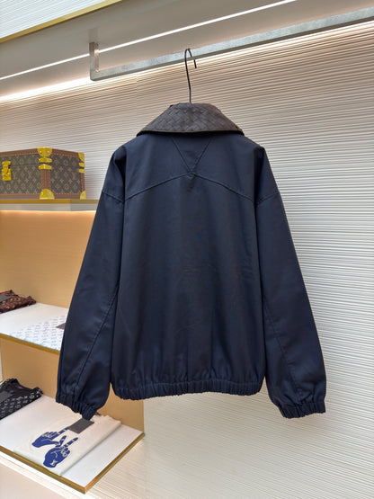 Bottega Veneta Intrecciato Leather-trimmed Canvas Blouson "Navy"