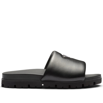Prada Nappa Leather Padded Slides "Black"