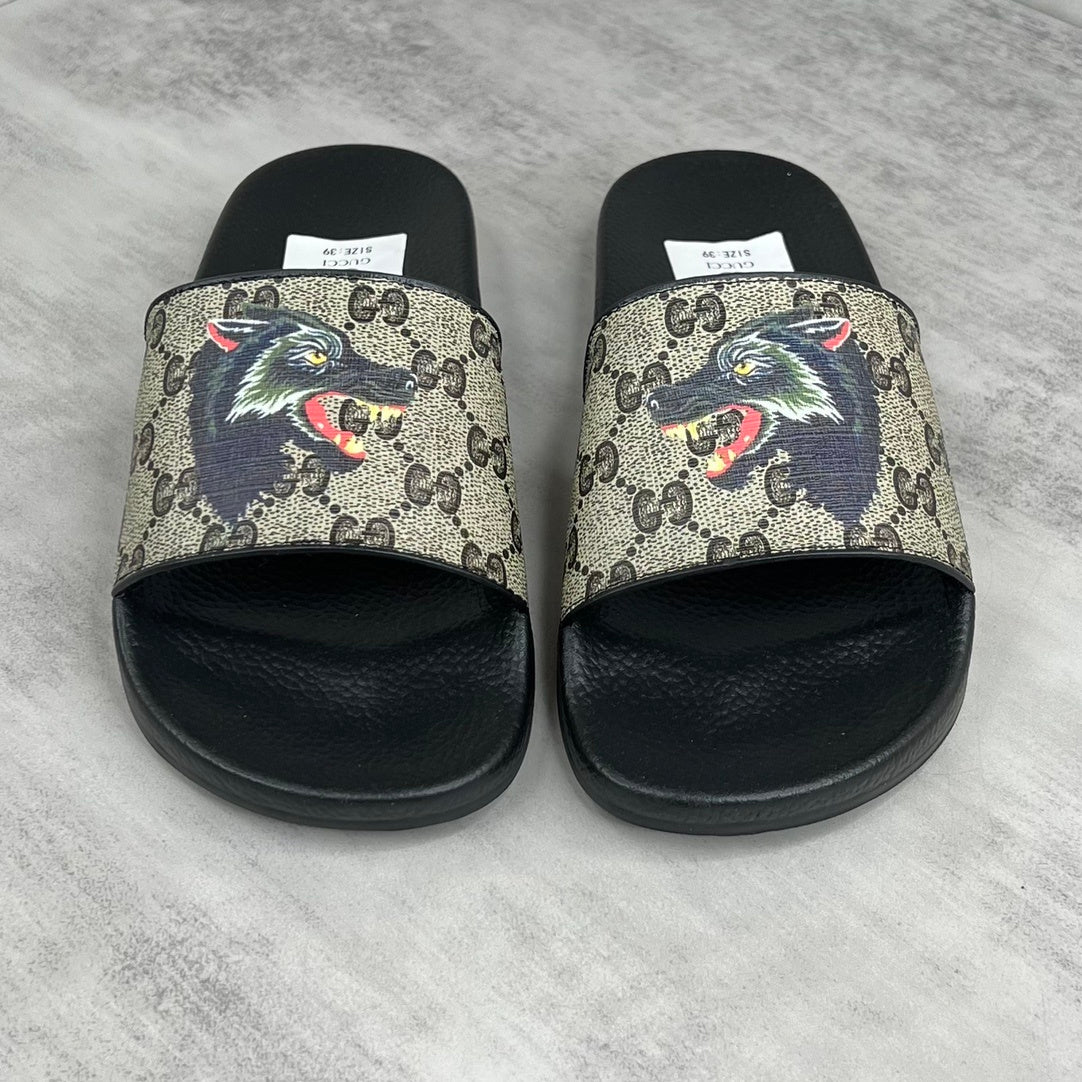 Gucci Wolf Slides "Black-Beige"