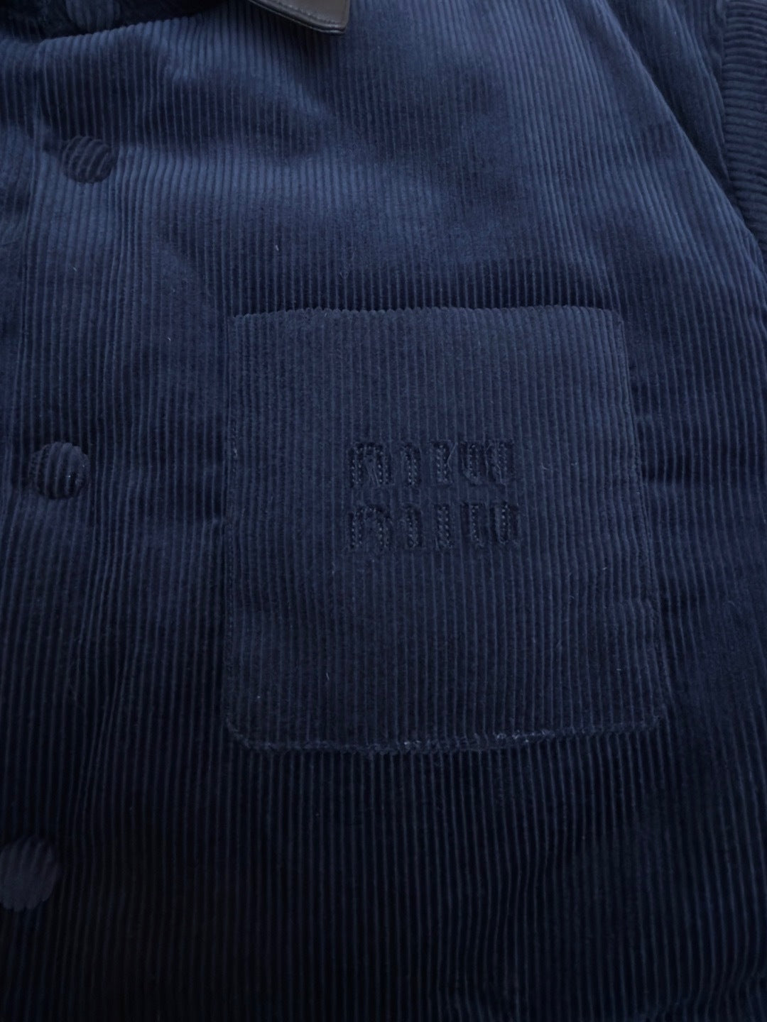 Miu Miu Corduroy and Nappa Leather Down Jacket "Navy"