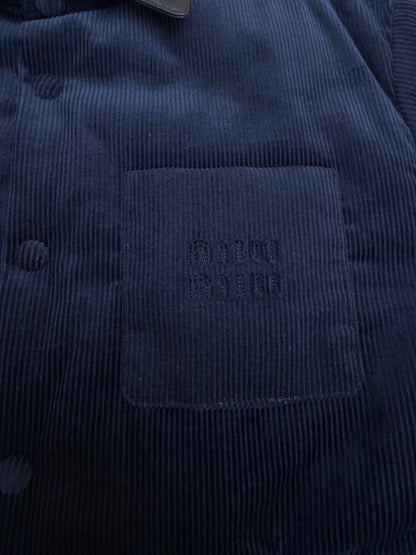 Miu Miu Corduroy and Nappa Leather Down Jacket "Navy"