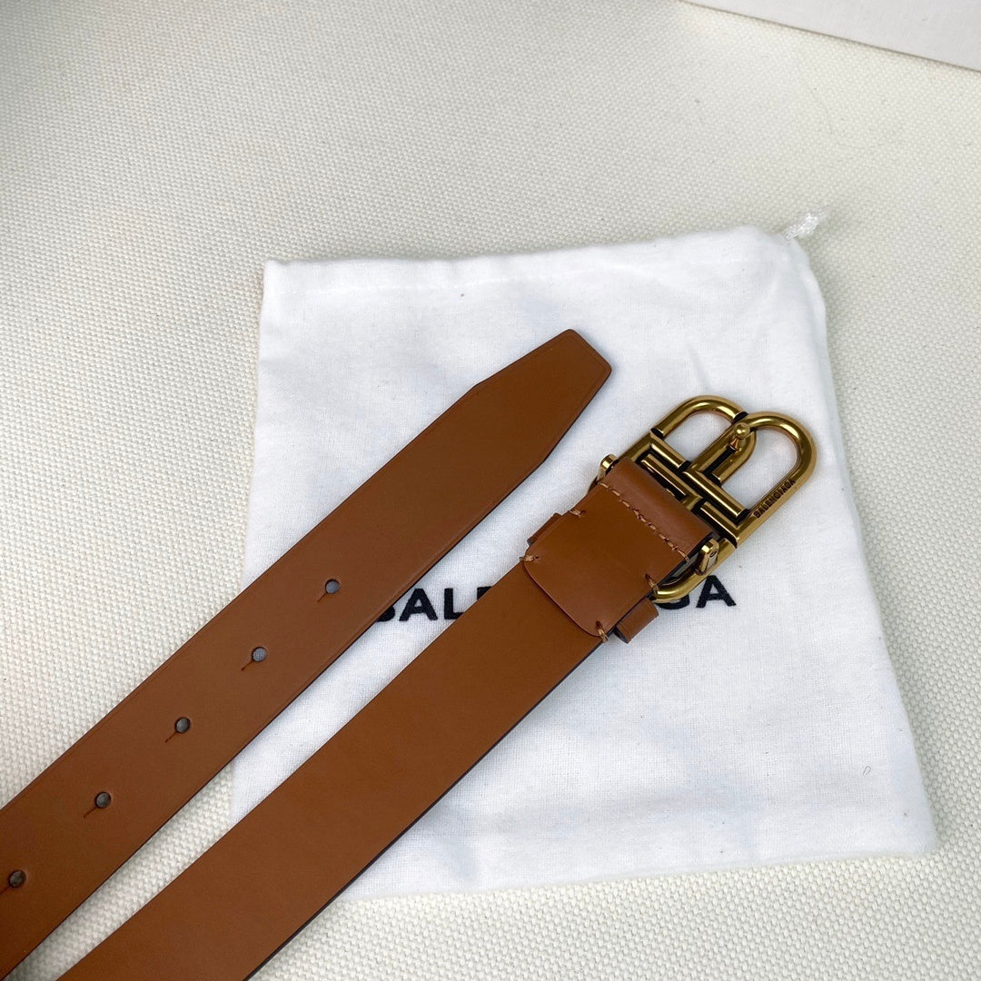 Balenciaga BB Leather Belt "Camel-Gold"