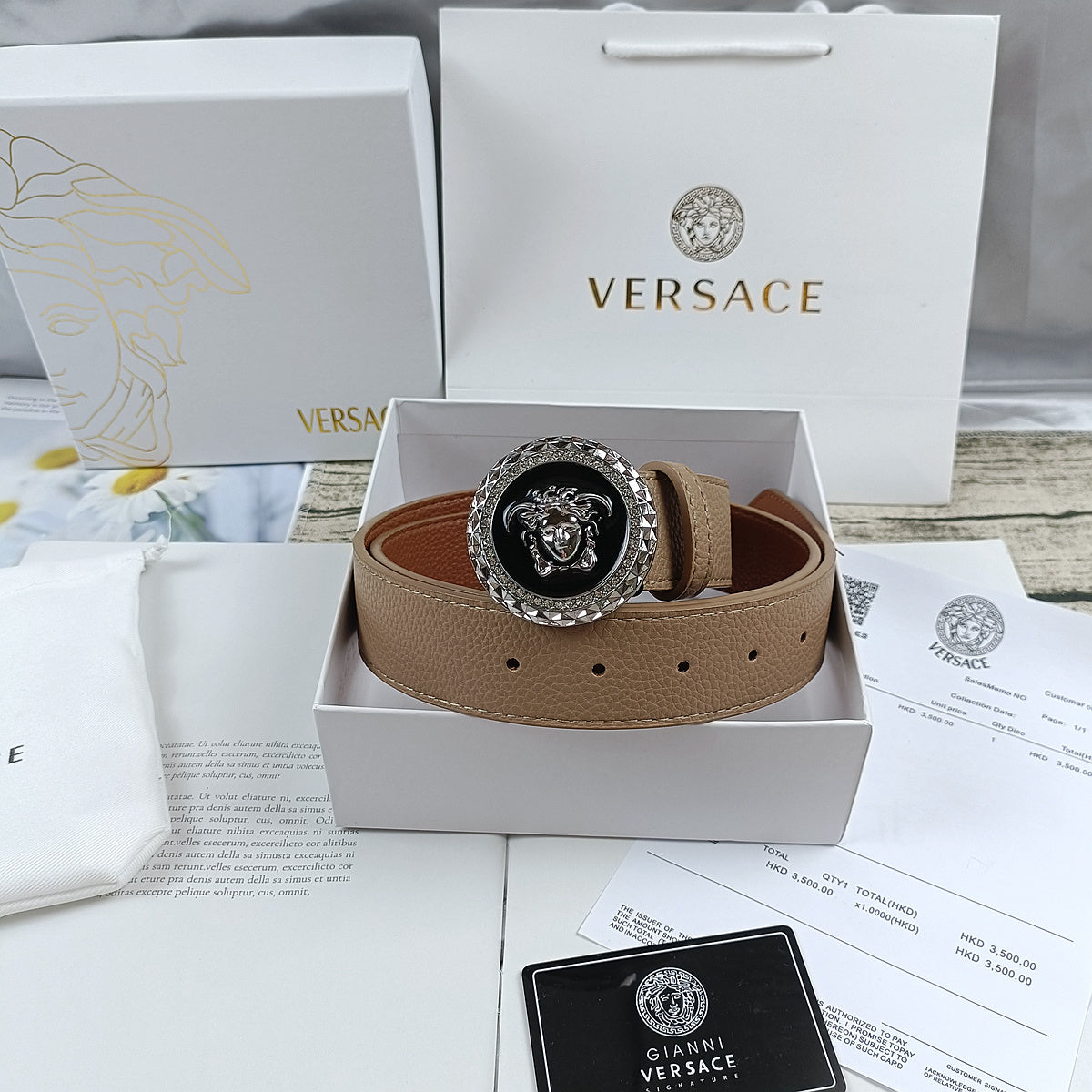 Versace Leather Belt "Beige-Silver"