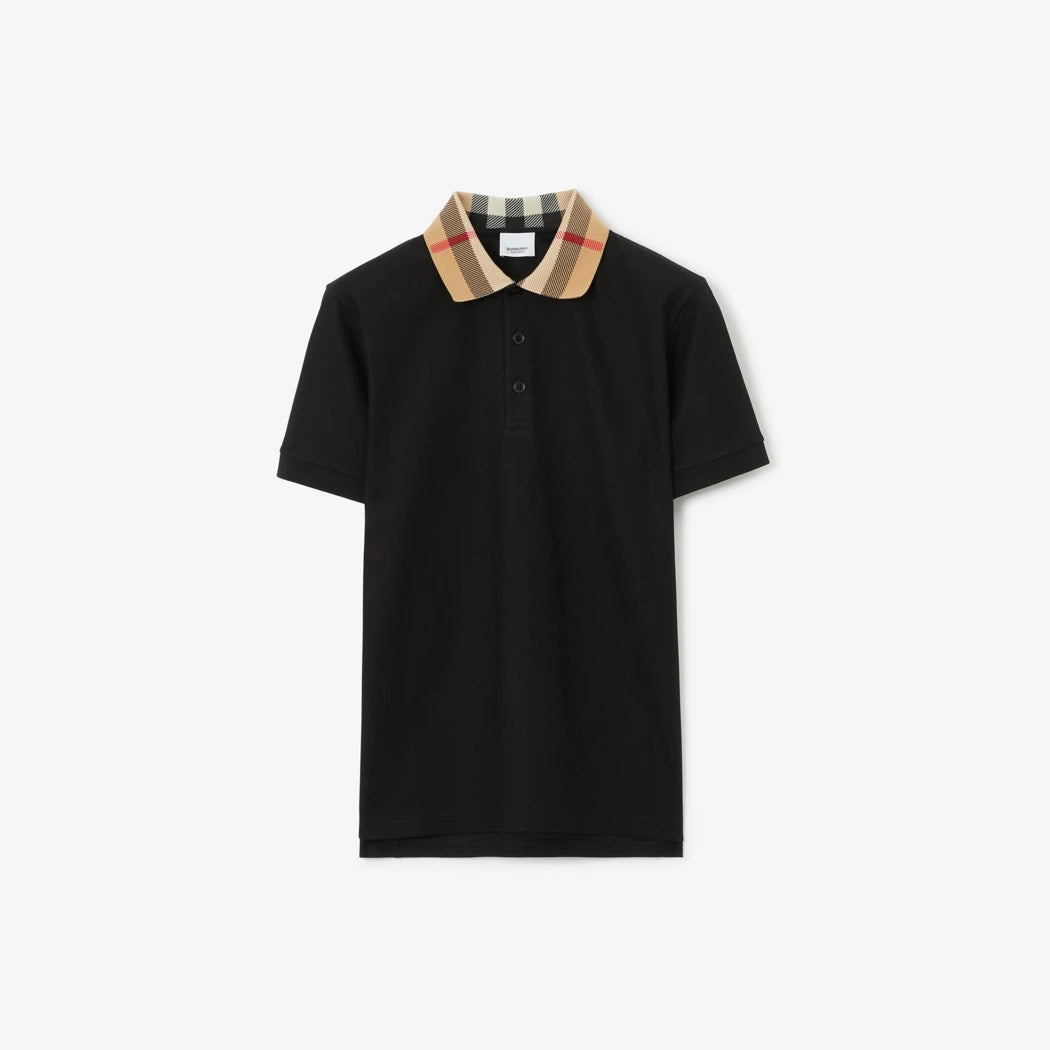 Burberry Check Collar Cotton Polo Shirt "Black"