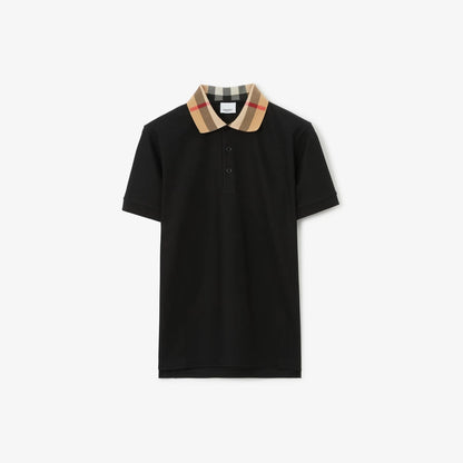Burberry Check Collar Cotton Polo Shirt "Black"