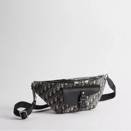 Dior Saddle Belt Bag "Dior Oblique Jacquard in Beige and Black and Grained Calfskin in Black"