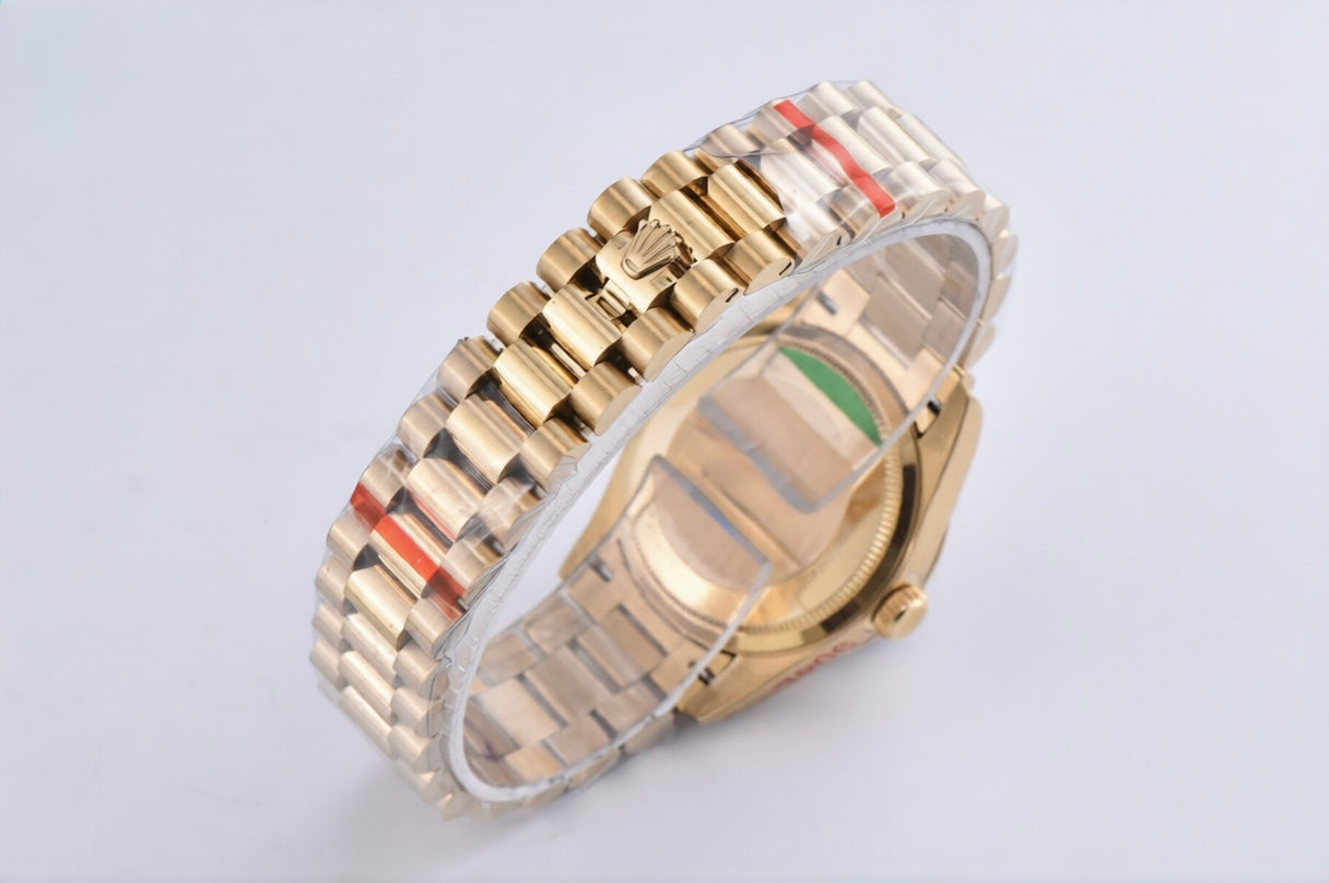 Rolex Date Just 31mm President Bracelet Diamond Bezel Red Dial