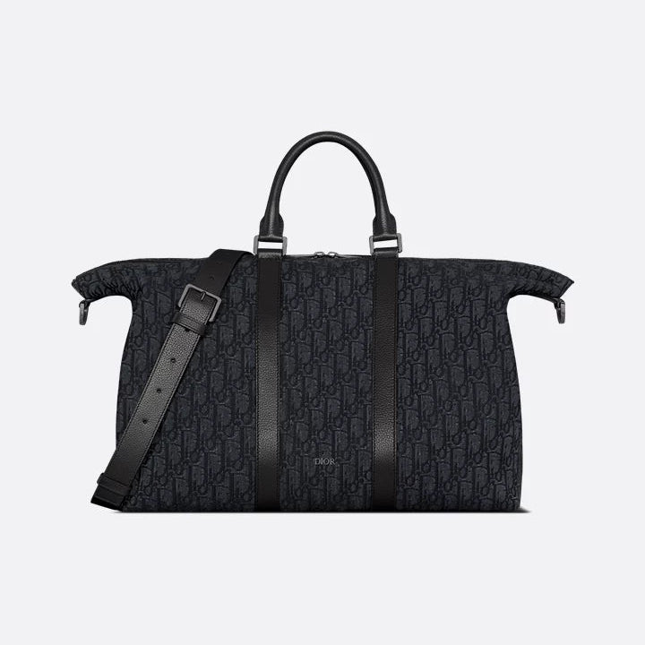 Dior Weekender 40 "Black Dior Oblique Jacquard and Black Grained Calfskin"