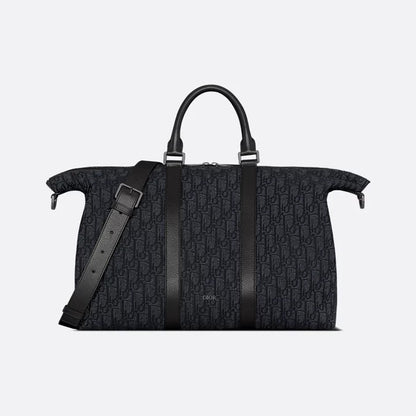 Dior Weekender 40 "Black Dior Oblique Jacquard and Black Grained Calfskin"