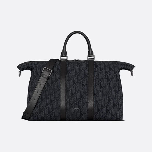 Dior Weekender 40 "Black Dior Oblique Jacquard and Black Grained Calfskin"