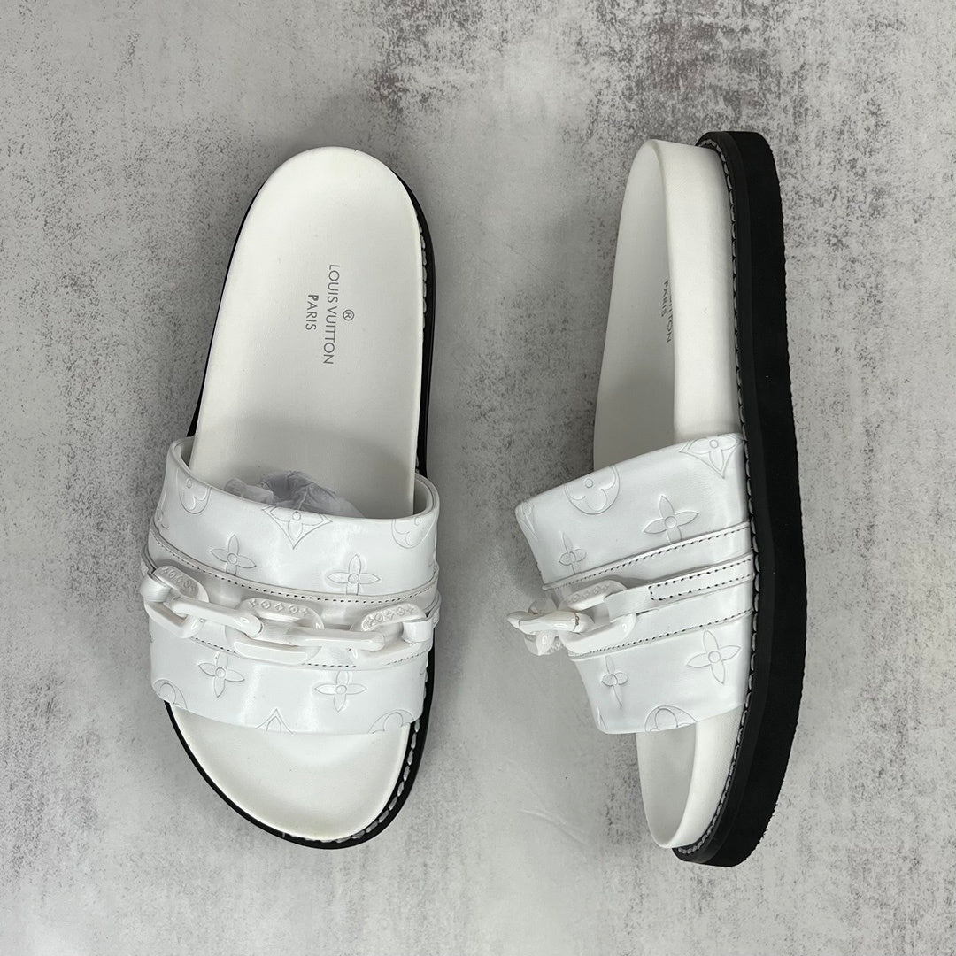 Louis Vuitton Chain Slides "White-Black"