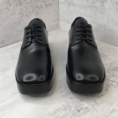 Prada Brushed Leather Derby Shoes "Black"