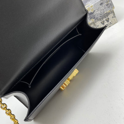 Dior 30 Montaigne East-West Bag with Chain Black Calfskin