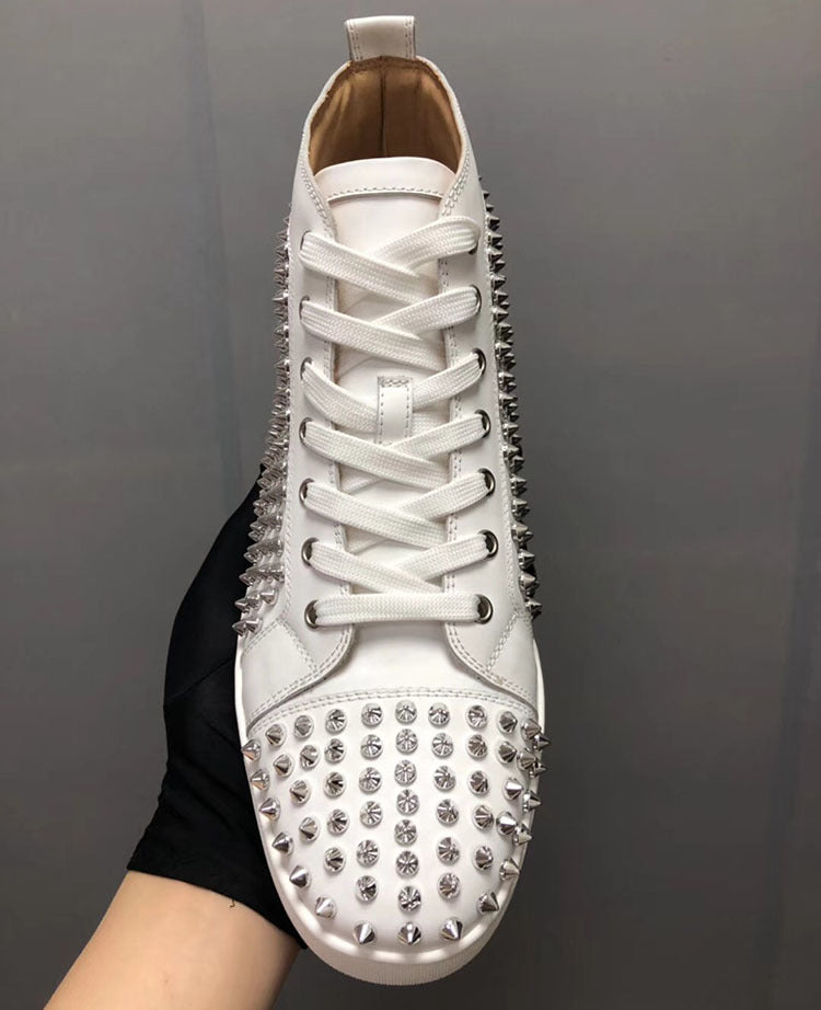 Christian Louboutin High-Top Louis Flat Spikes "White"