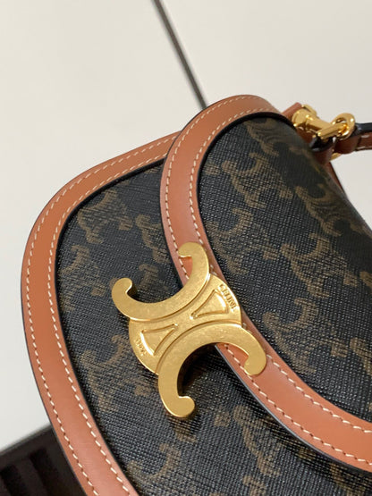 Celine Mini Besace Clea in Triomphe Canvas and Calfskin